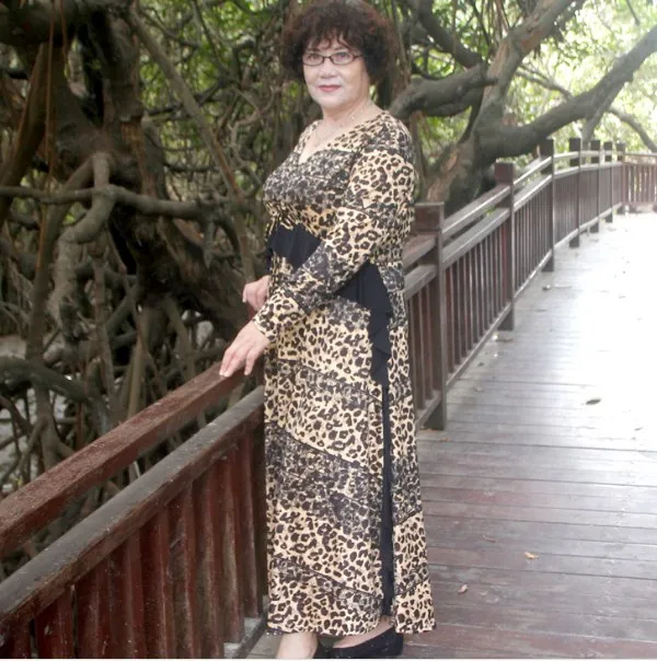 Женское платье с длинным рукавом FD13 леопардовое большого размера треугольным