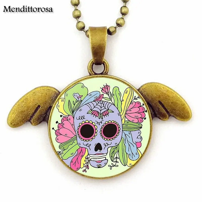 EJ Glaze Bronze Angel Wings Necklace Pendant Jewelry For Men Women Gift Miss Sugar Skull With Love | Украшения и аксессуары