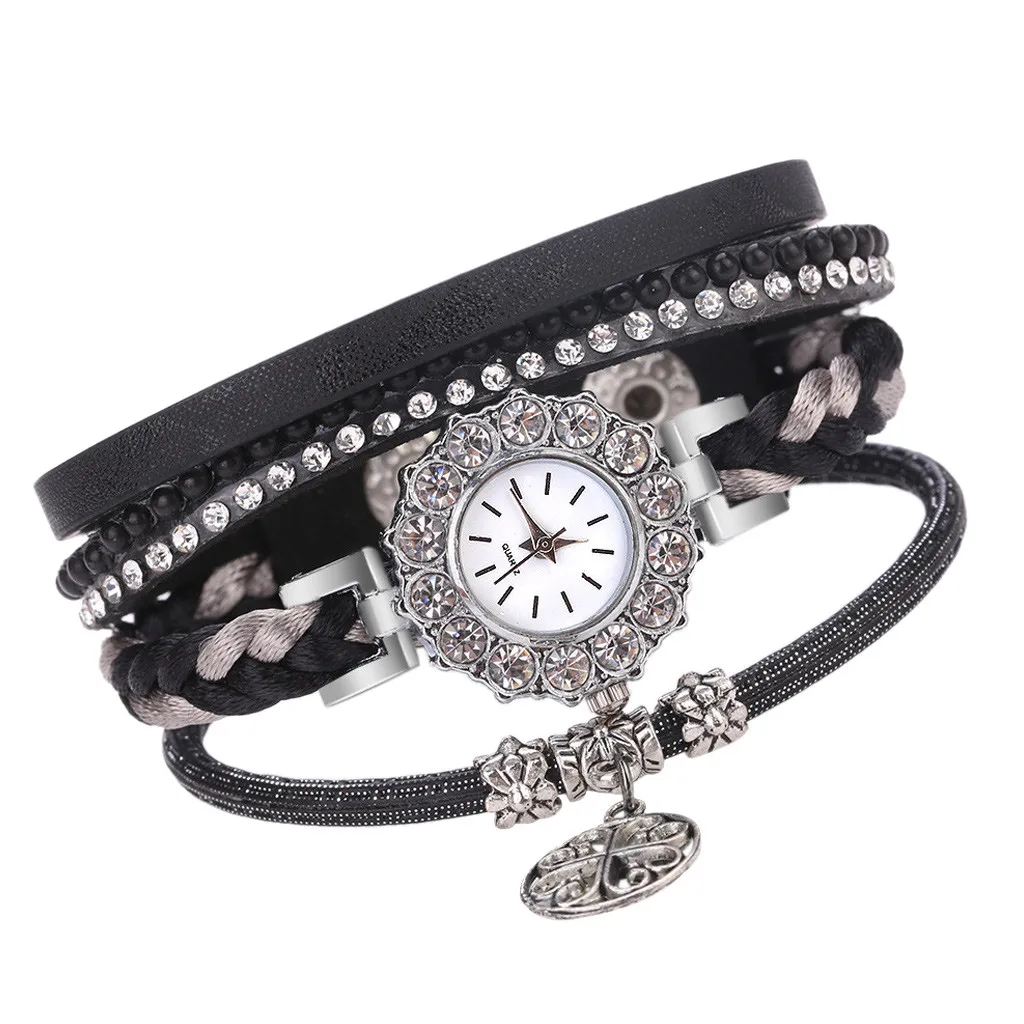 Женские часы-браслет со стразами модные женские часы с кожаным ремешком