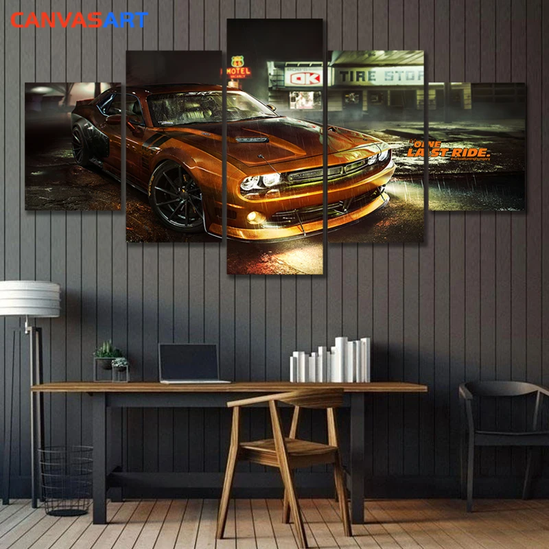 Холст искусство 5 шт HD картинки Dodge Challenger один последний езды. По номерам