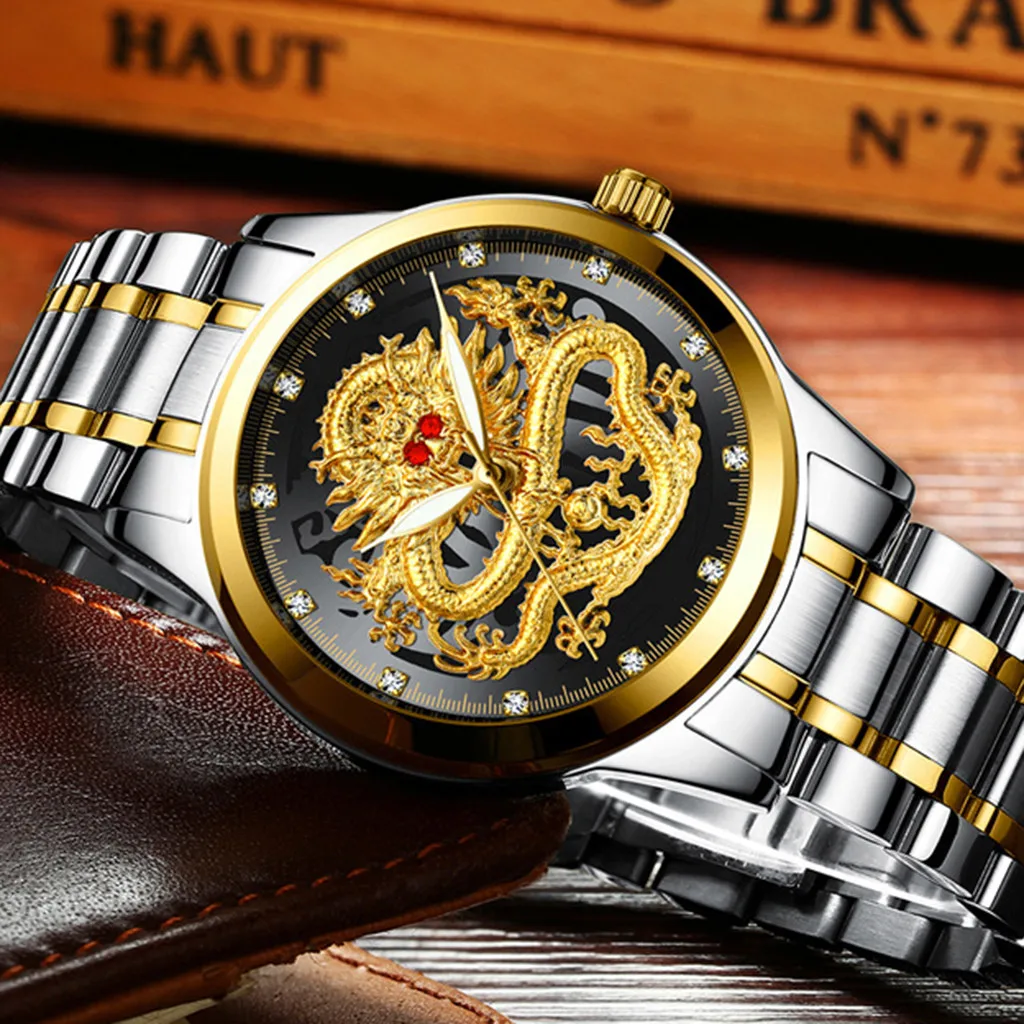Relogio feminino Reloj FNGEEN Тиснением Diamond Дракон уход за кожей лица часы Для Мужчин's
