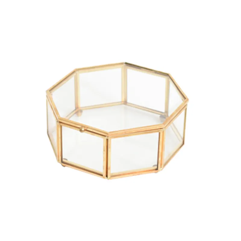 15x15x6.5cm Европейская стеклянная коробка для ювелирных изделий, прозрачная Золотая Шкатулка для ювелирных изделий, уникальное восьмиугольное геометрическое кольцо, свадебное оформление коробки, украшение дома - Цвет: 15x15x6.5cm