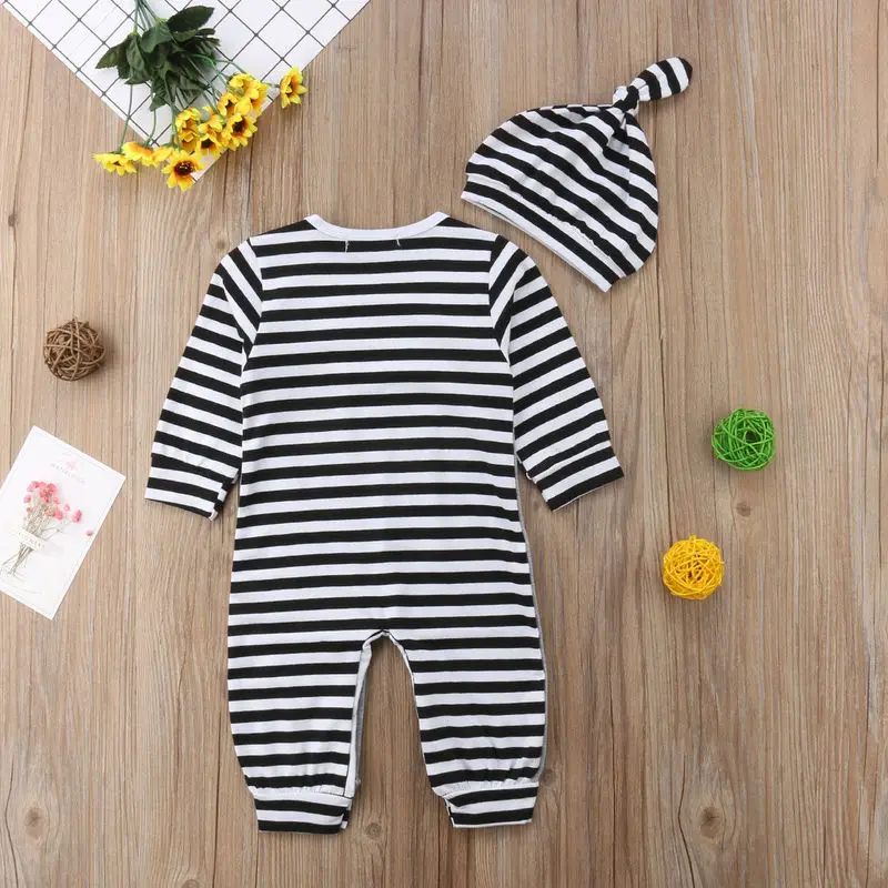 2 шт./компл. зимняя одежда для малышей комбинезон в полоску с длинными рукавами и