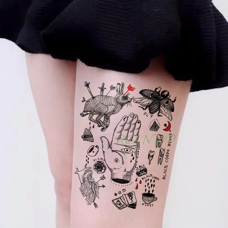 Водонепроницаемая Временная тату-наклейка кролик пчела ручной кинжал глаз