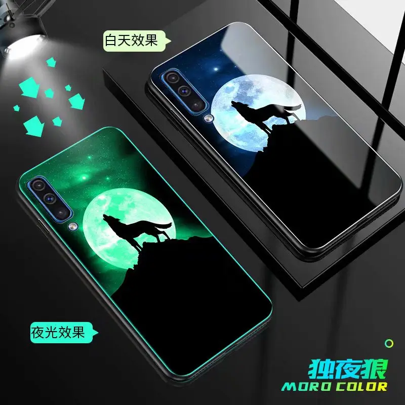 B Чехол для телефона для samsung Galaxy A50 чехол 6," светящаяся задняя крышка из закаленного стекла для samsung A50 чехол силиконовый чехол - Цвет: B