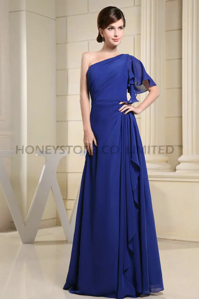 Discount Column One Shoulder Floor Length Chiffon with Draped Evening Dresses | Свадьбы и торжества