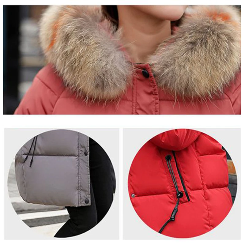 Зимние утепленные куртки 2018 большим меховым воротником Верхняя одежда с