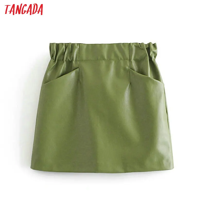 Tangada кожаная юбка черная юбка мини юбка из кожи модная юбка стильная юбка юбка на резинке эластичный пояс юбка с завышенной талией 6A69