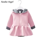 Детское зимнее пальто с капюшоном, с длинным рукавом и ушками кролика