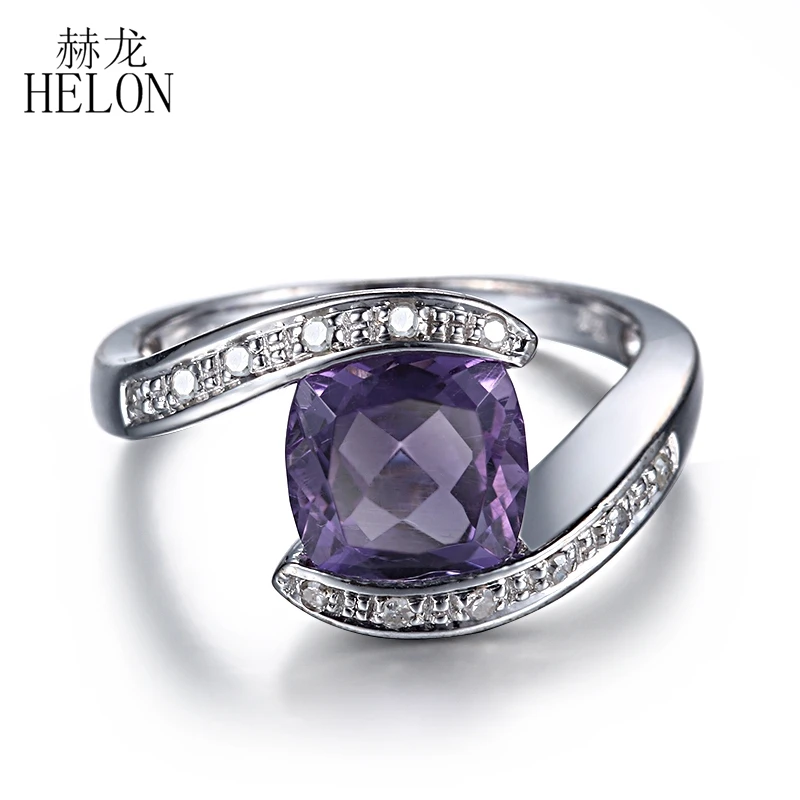 HELON 2.5ct кольцо с натуральным аметистом Твердое 14 к белое золото бриллианты Помолвочное, обручальное кольцо драгоценный камень Браслет вечерние ювелирные изделия для женщин