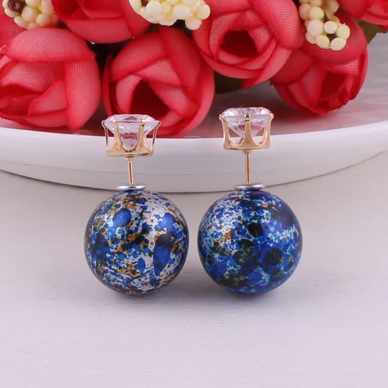 Женские серьги гвоздики с двумя жемчужинами 9 цветов|beads stud earrings|double pearl earringsfashion