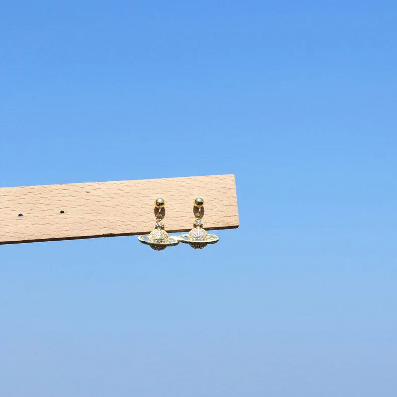 Японские корейские модные циркониевые висячие серьги Сатурн с золотым покрытием