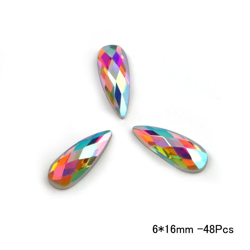 6x16mm - 48Pcs QIAO Crystal AB Navette/каплевидные стразы с плоской задней стороной, стразы из хрустального стекла для украшения одежды высокого качества - Цвет: 6x16mm - 48Pcs