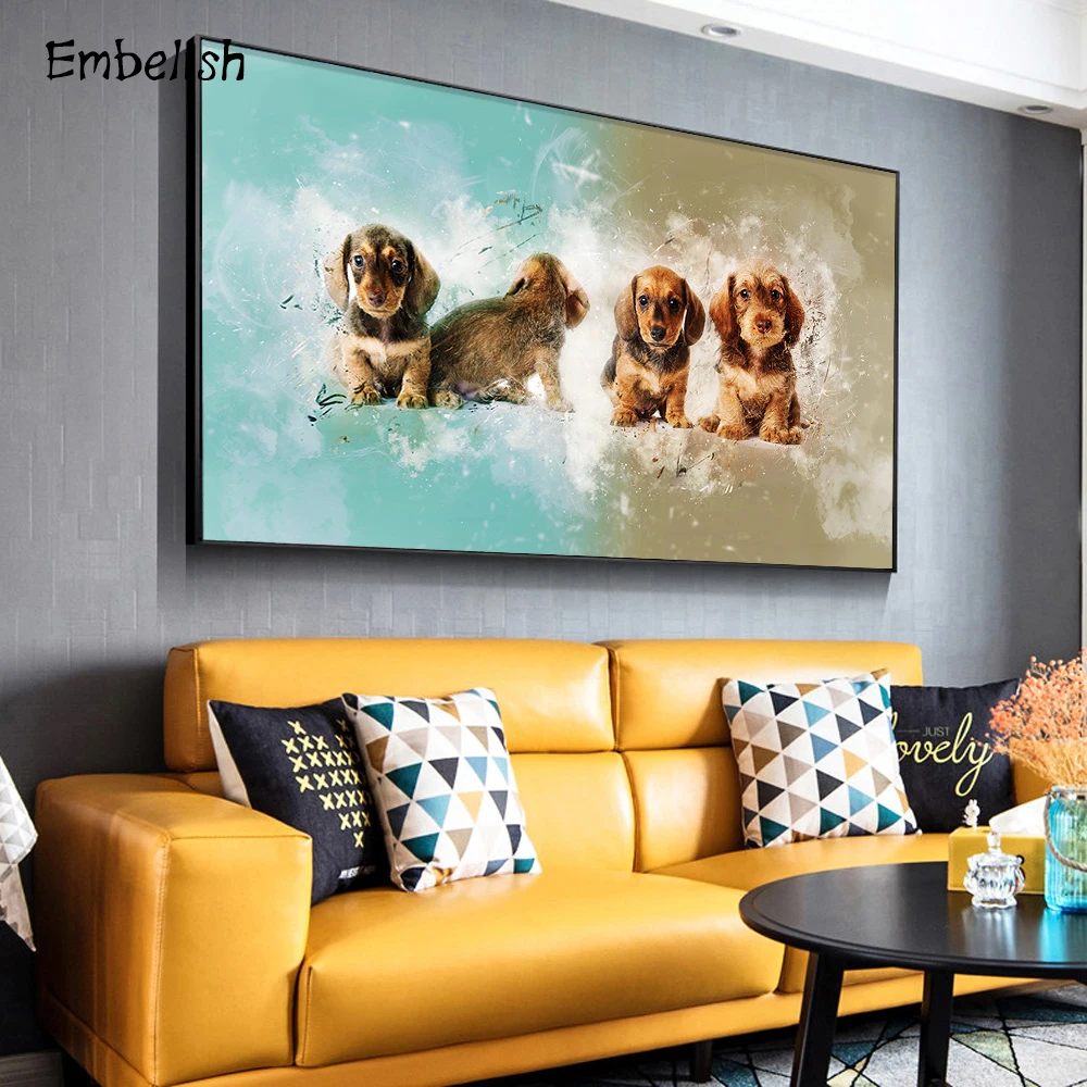 Embelish 1 шт. четыре милые домашние собаки животные HD Печать холст картины для