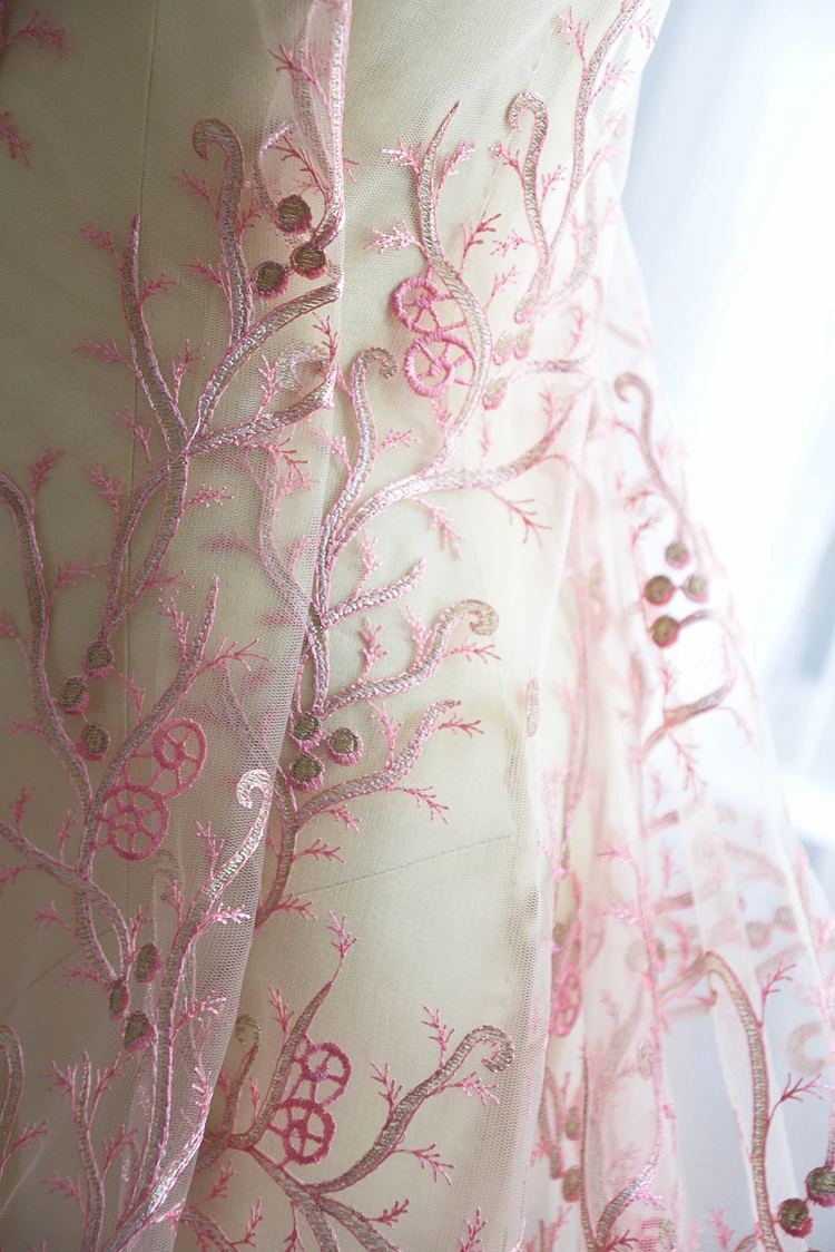 Pink Gold Organza Lace Fabric Scalloped Guipure 1 Yard Bridal Dress | Дом и сад