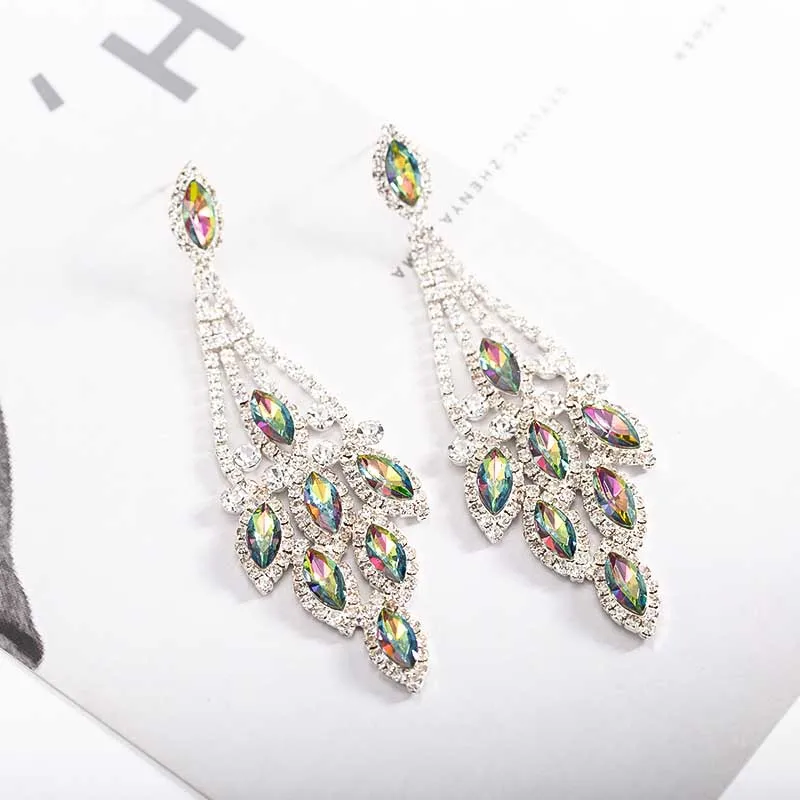 silver multicolor YFJEWE 328 юбилейные шикарные разноцветные свадебные ювелирные украшения в виде капель, женские длинные висячие серьги E558 - Окраска металла: silver multicolor