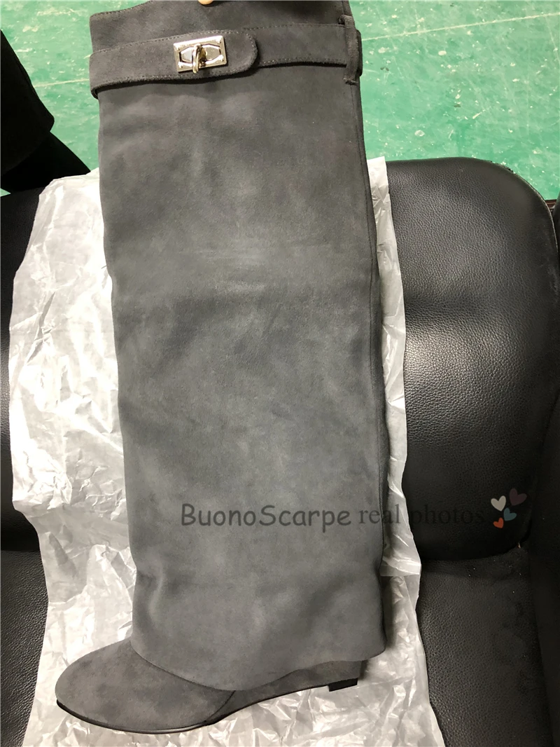Buono Scarpe/женские ботинки черного цвета с замочком акулы; ботинки из натуральной кожи с высоким голенищем; брендовые дизайнерские ботинки на танкетке и высоком каблуке; Botas Mujer; шикарные ботинки; коллекция года