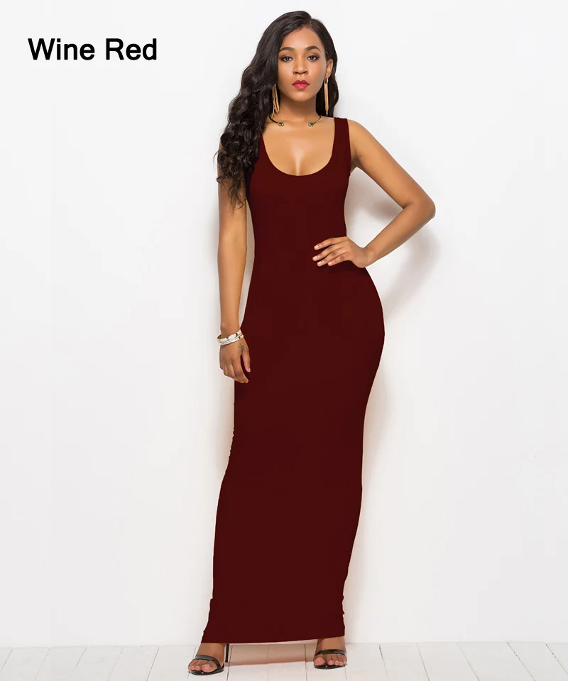 RL1033-Wine Red Женское облегающее Макси-Платье, элегантное, без рукавов, эластичное, для женщин, для вечеринок, длина до пола, для девушек, новинка, длинные облегающие платья - Цвет: RL1033-Wine Red