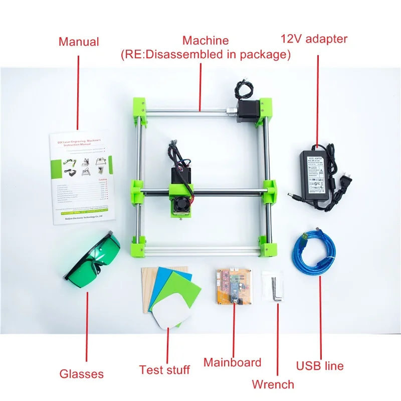 2019 Мини лазерная гравировальная машина 3D печать версия зеленый цвет Лазерная