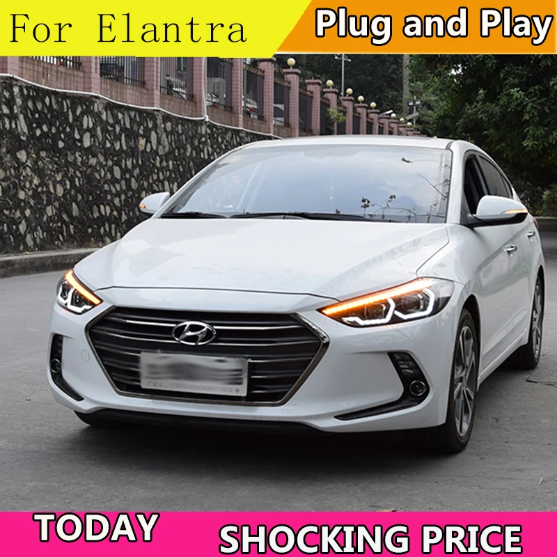 Стайлинг автомобиля для фары Hyundai Elantra 2016 2019 светодиодный ные DRL Bi Xenon Lens дальний