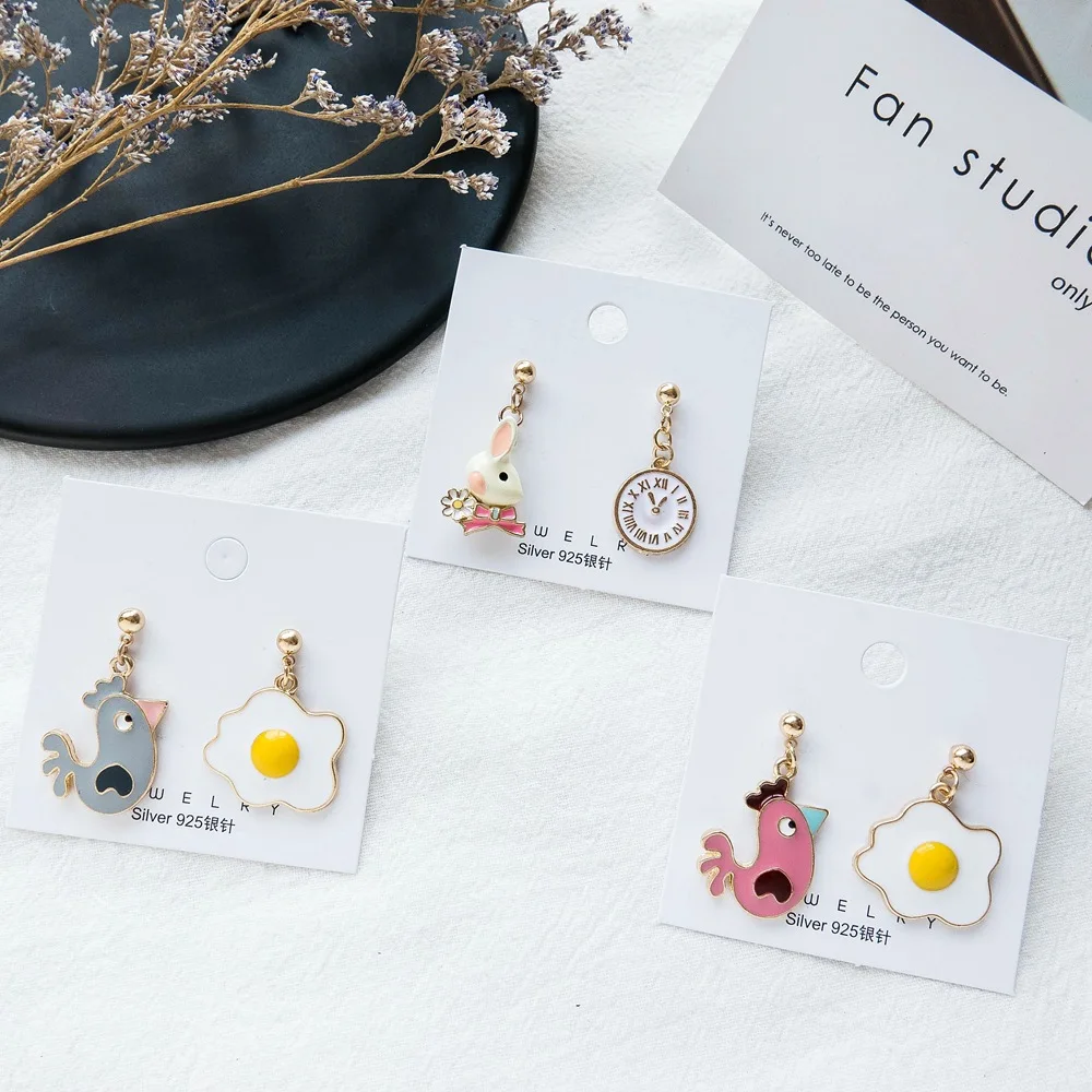 SUKI Cartoon Animal Chicken Enamel Earring Fried Eggs Cute Funny Women Alloy Asymmetric Drop Earrings Novelty Personalized Gifts | Украшения