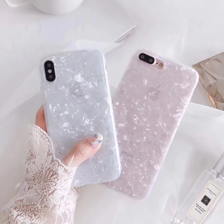Фольга Bling блестка Телефонные Чехлы для iPhone 6 S 7 8 плюс Чехол белый раковину В виде