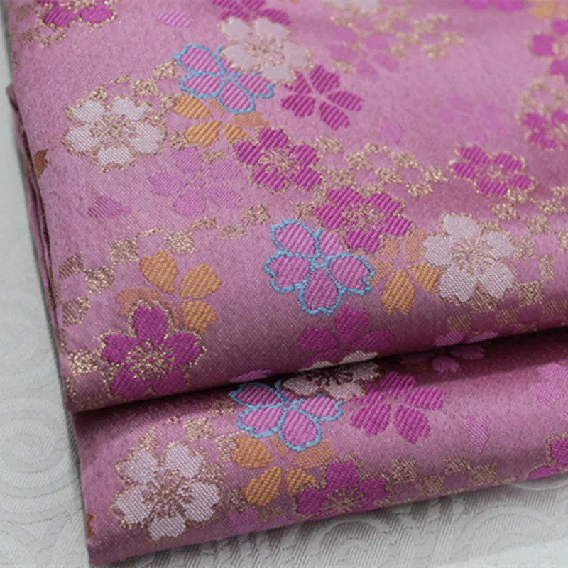 CF390 1Yard Pink Sakura With Gold Embroidery Brocade Jacquard Chinese Silk Fabric For Women Dress Qipao Sew | Дом и сад
