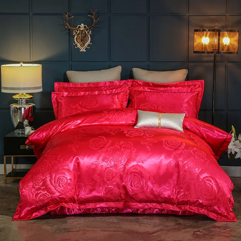 Новый роскошный атласный жаккардовый Комплект постельного белья синий зеленый