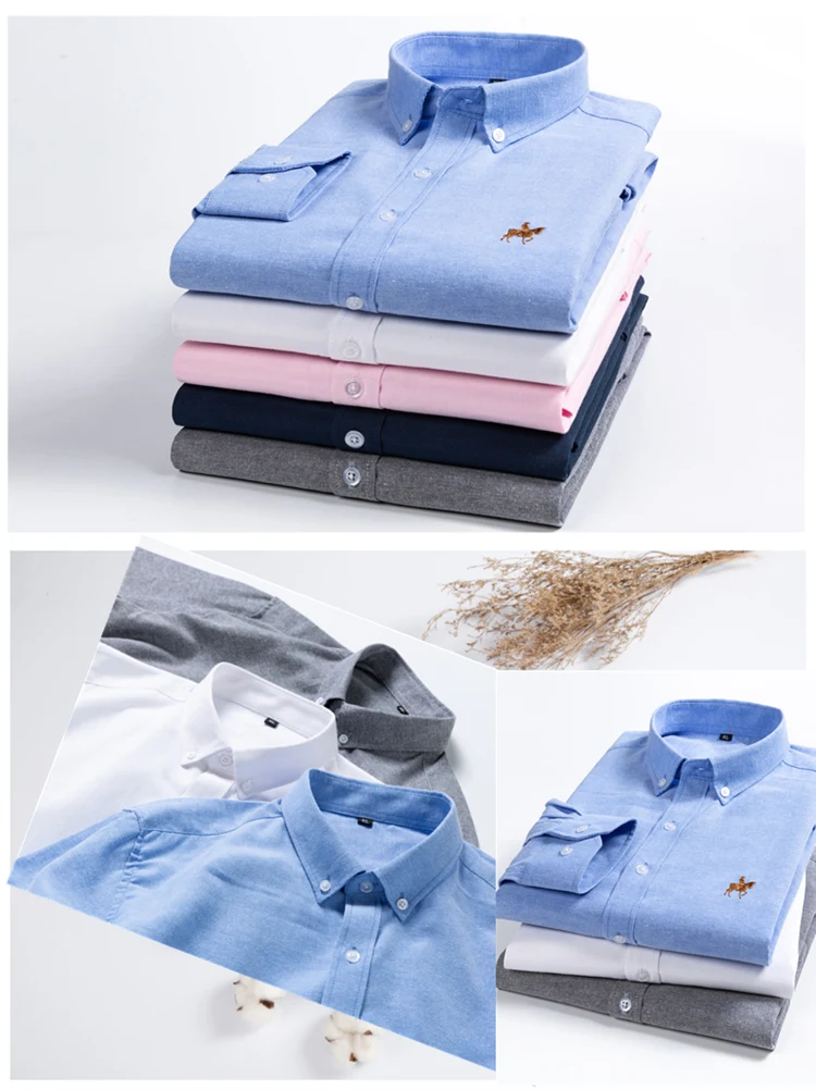 Рубашка мужская Длинный рукав Оксфорд ткань slim fit дыхание comfrotable качество модные бизнес мужские повседневные рубашки