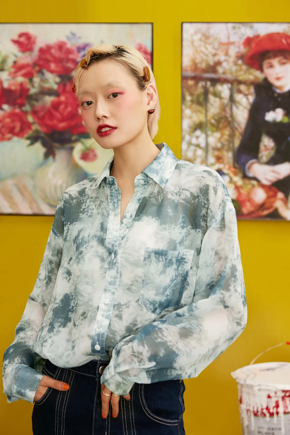 Samstree Tie Dye женские рубашки с принтом, осень, модные уличные женские блузки с длинным рукавом, винтажные свободные топы в Корейском стиле