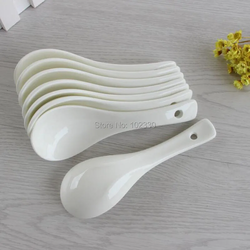 

100pcs Plain White Bone China Chinese Rice Scoop Spoon Soup Ladle Porcelain Home Restaurant Tableware 13.4*4.3cm