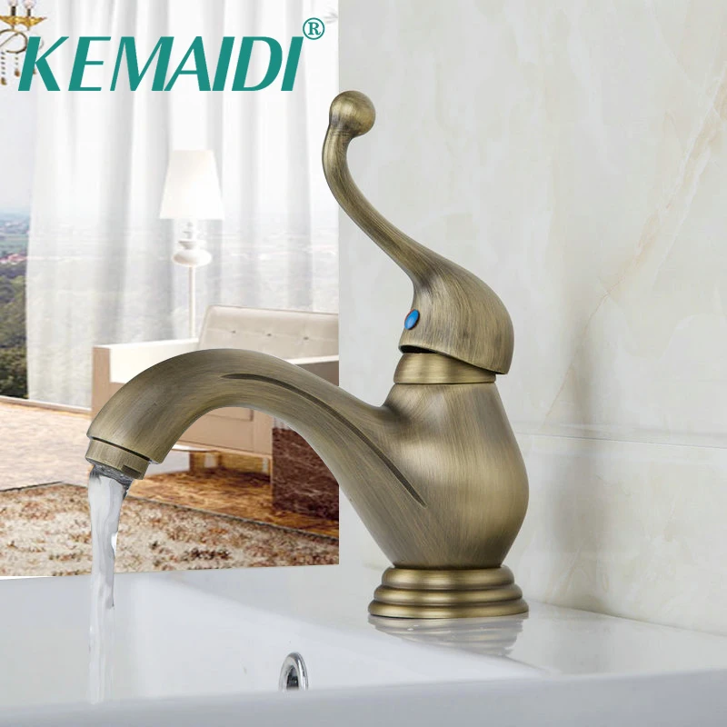 

KEMAIDI Basin Vessel Sink Taps Deck Mounted Brass Hot and Cold Washing Basin Faucets Antique Brass Bathroom Faucet