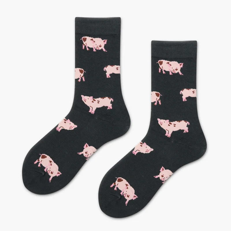 Black pig Skinfullysweet женские носки милые хлопковые животные Шиба ину Оранжевый кот свинья Счастливый мультфильм забавные носки Новинка Kawaii кошка девушка - Цвет: Black pig