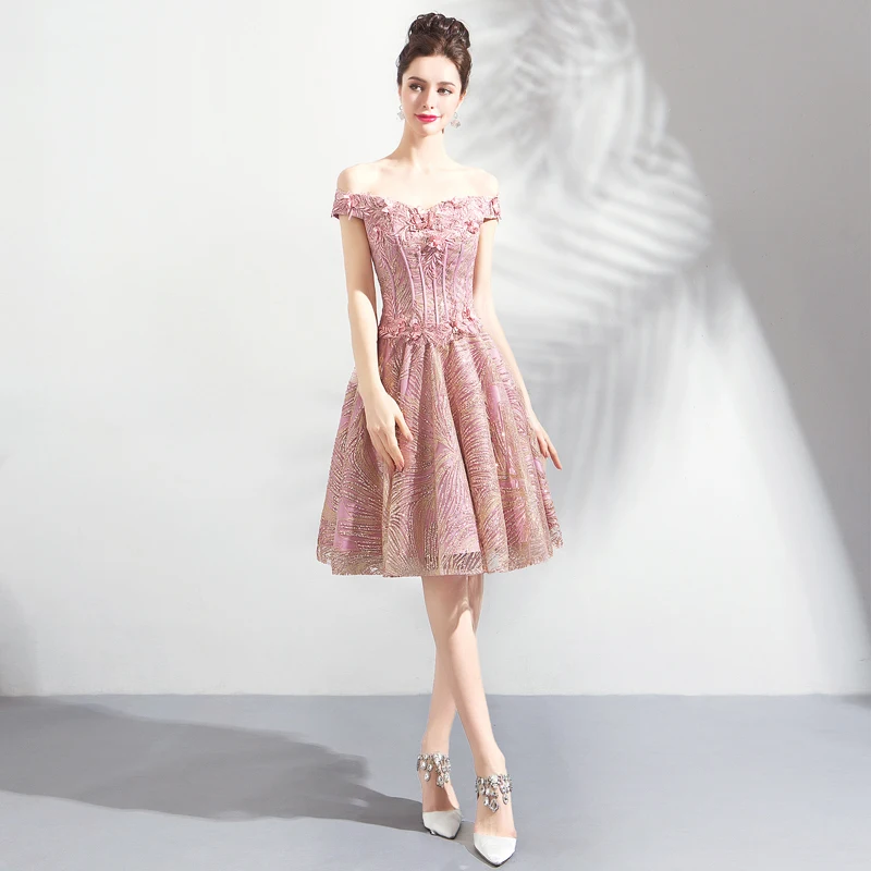 SSYFashion Новые короткие коктейльные платья Банкетный сладкий серый кружевной