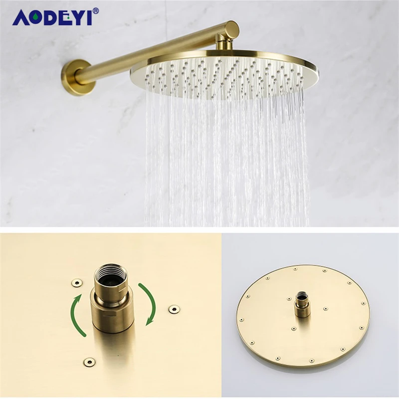 solid brass brushed gold bathroom rianfall shower head bath faucet set wall mounted shower arm mixer water set 8 12inch free global shipping