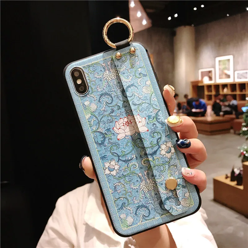 IK21-06WDLotusLan SoCouple чехол для телефона для iPhone 7 Чехол для iPhone 11 Pro Max X XS Max XR 6 6S 7 8 Plus Мягкий ТПУ ремешок держатель для телефона чехол - Цвет: IK21-06WDLotusLan