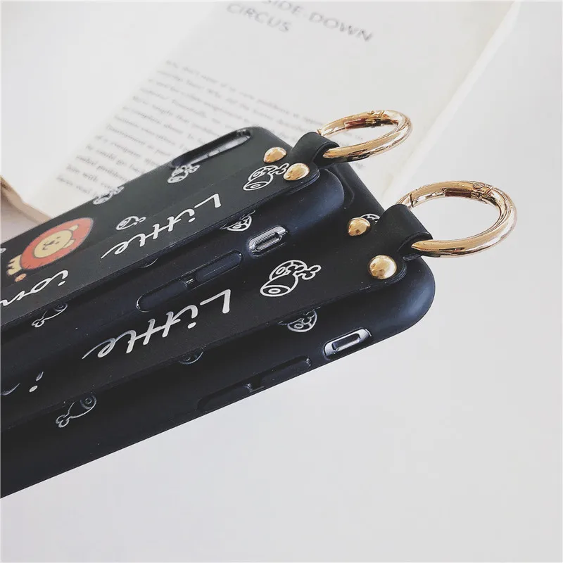 Wrist Strap Soft IMD Phone Case For iphone 7 8 6 6s plus X Xs max XR Cute cartoon animal lion black |