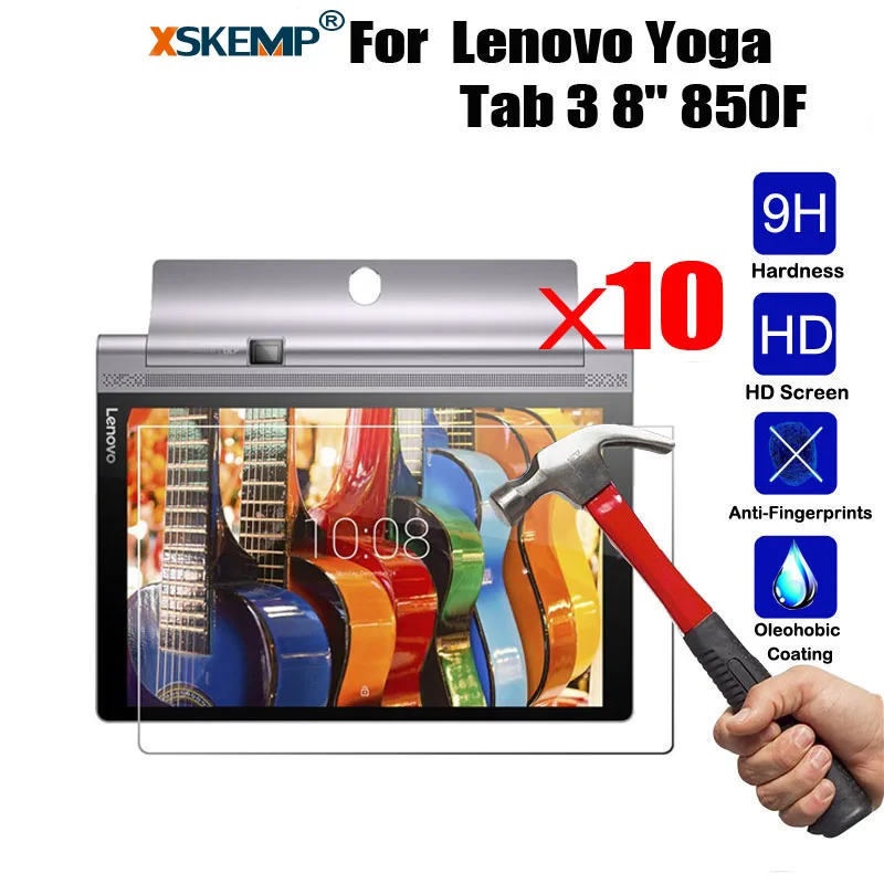 XSKEMP 10Pcs/Lot 9H Real Tempered Glass For Lenovo Yoga Tab 3 8&quot 850F Explosion proof Ultra Clear Tablet Screen Protector Film |