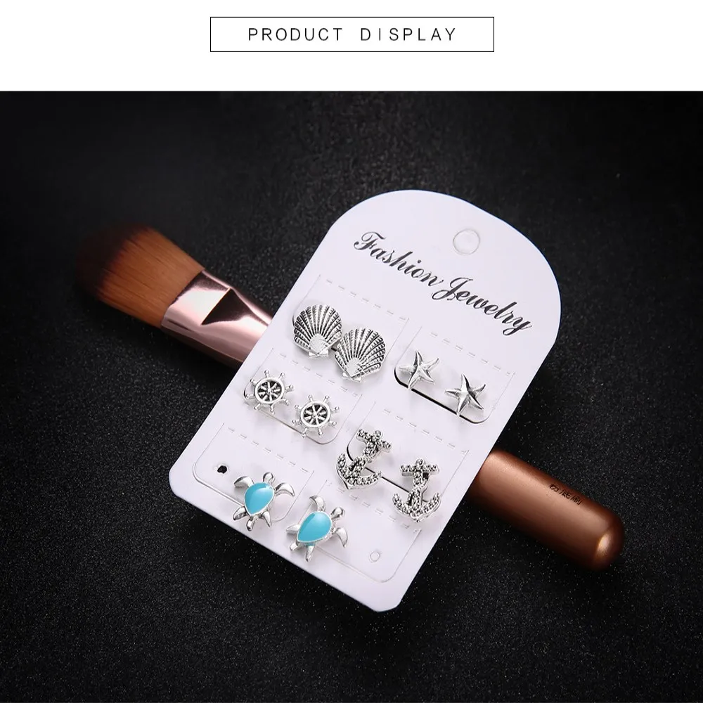 5 пар модных сережек Женский Серебряный Очаровательный со стразами