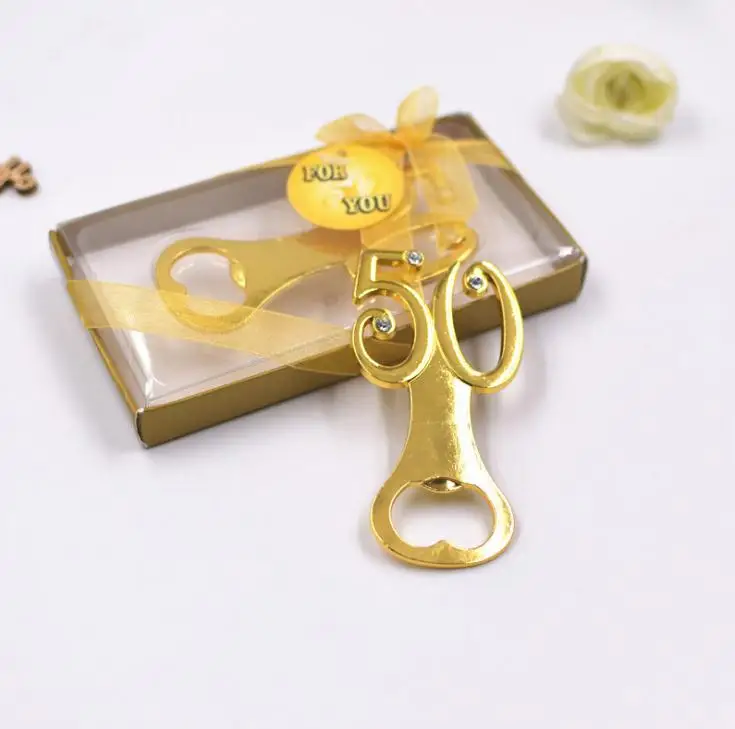 FREE SHIPPING(100pcs/lot)+Golden Wedding Souvenirs Digital 50 Bottle Opener 50th Birthday Anniversary Gift For Guest | Дом и сад
