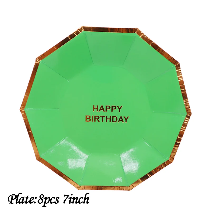 Plate8pcs 8 шт./лот, тарелка из зеленой золотой фольги, бумажная одноразовая посуда для дня рождения, вечеринки, свадьбы, принадлежности для рождественского декора для ребенка - Цвет: Plate8pcs