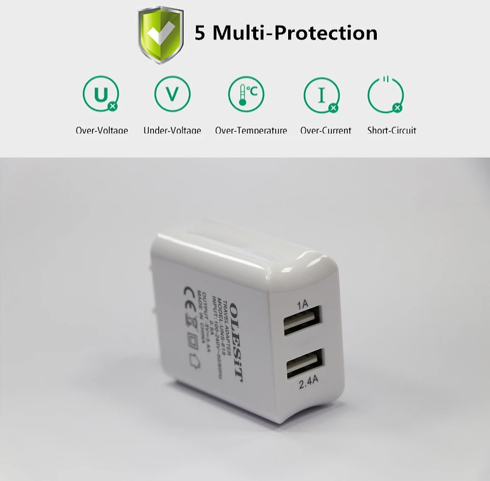 OLESiT Universal 5V 2.4A Dual USB Charger Adapter Wall Portable EU US Plug Mobile Phone for iPhone Samsung Xiaomi Tablet | Мобильные