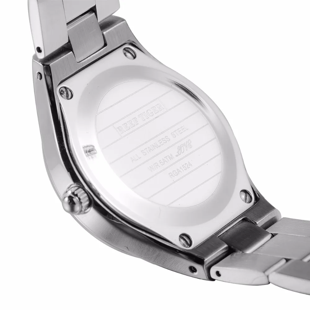 Reef Tiger/RT модные женские часы бриллианты полностью из нержавеющей стали Moon Phase часы водонепроницаемые RGA1524