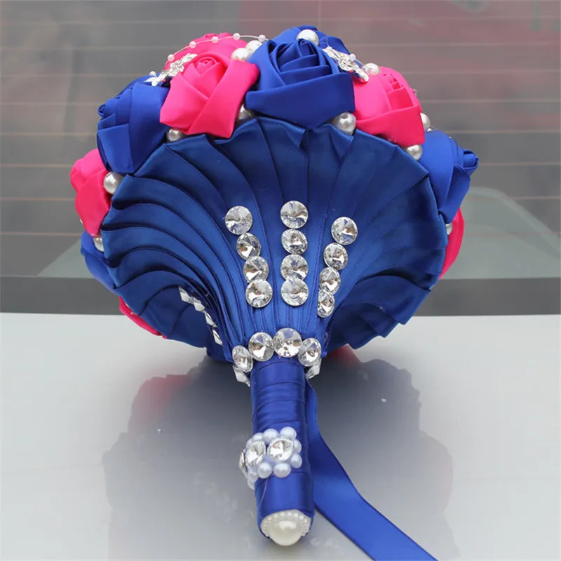 Атласный букет розы Королевского синего цвета фуксии Свадебный невесты с
