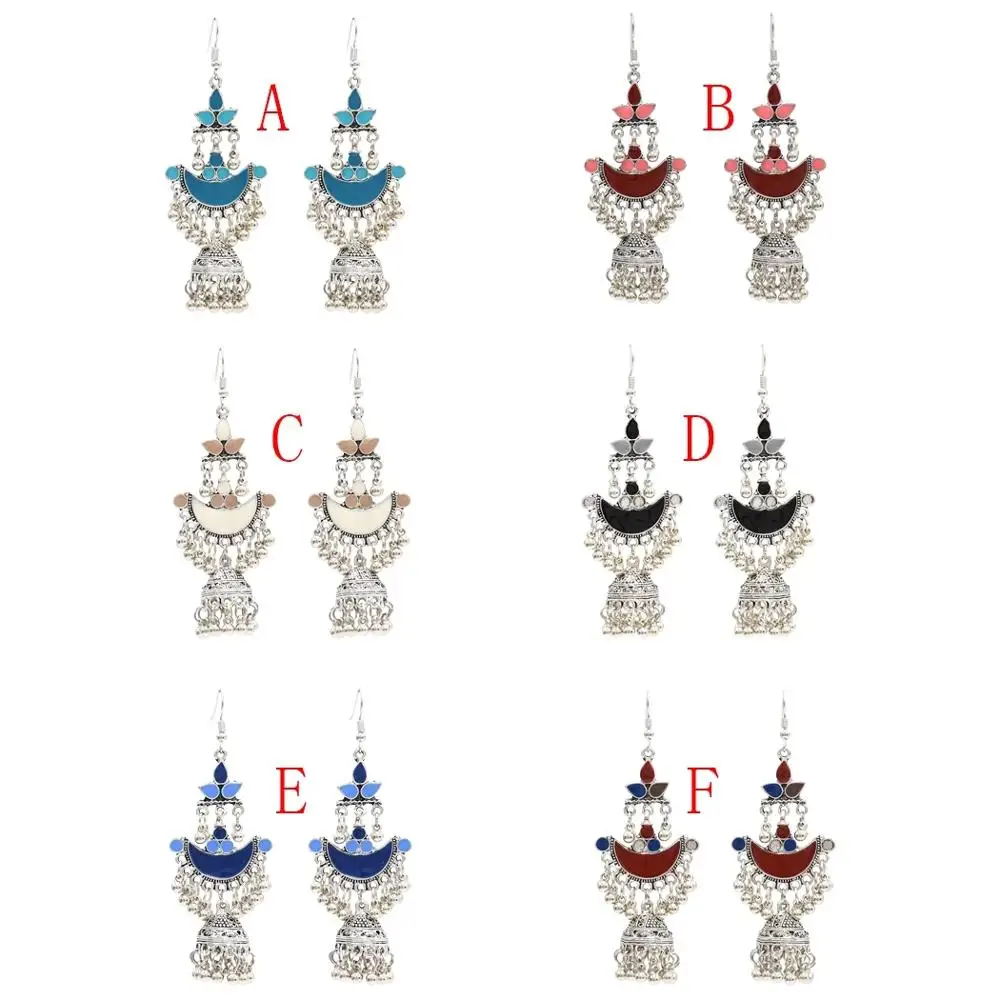 Цветные длинные серьги с кисточками и колокольчиками индийские Jhumka для женщин