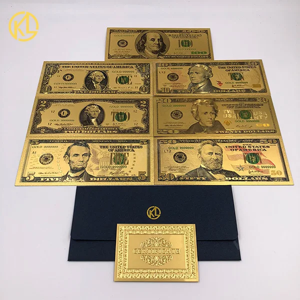 Лидер продаж, американский стиль, подарок, деньги, 1, 2, 5, 10, 20, 50, 100 долларов США, набор золотых банкнот для игр и рекламных подарков - Цвет: 125102050100-7pcs