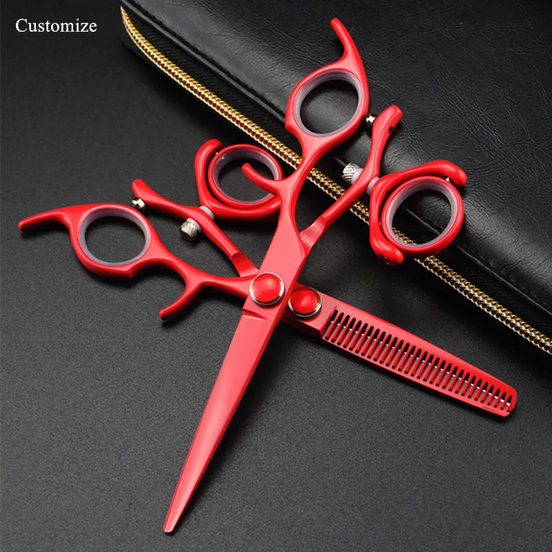 

Японский логотип 440c 6 дюймов красные вращающиеся ножницы для стрижки волос Парикмахерские ножницы для стрижки