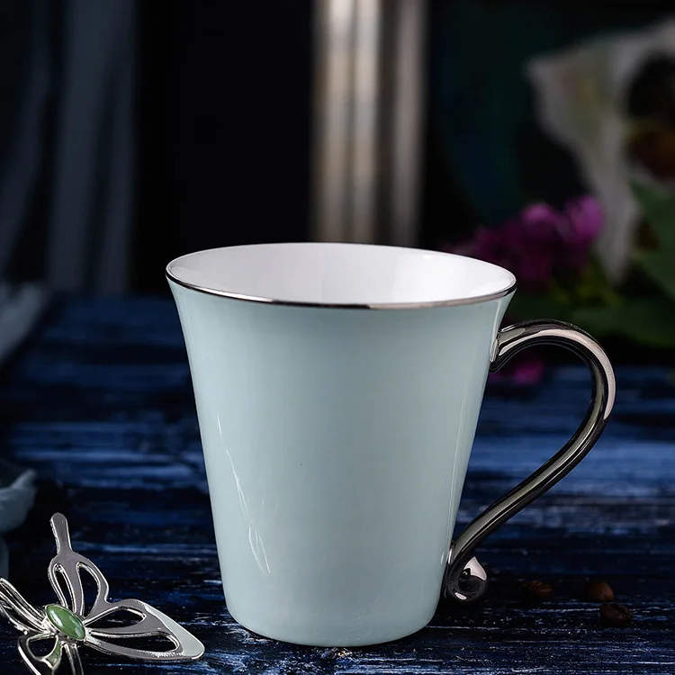 GLLead Silvering Hand Shank Ceramic Mug Simple Creative Coffee Mugs Office Tea Cup Porcelain 300ml Drinkware