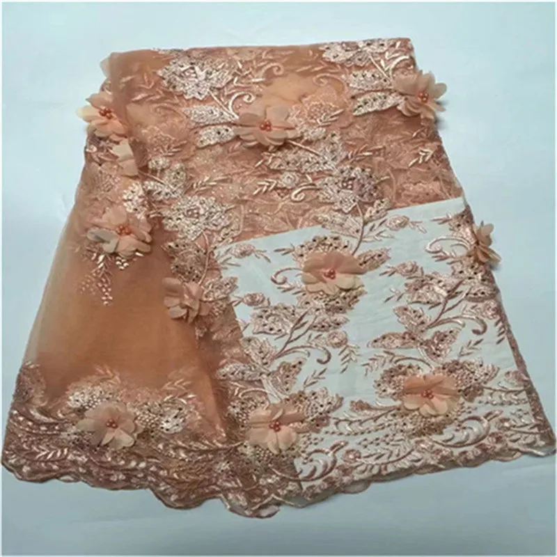 Высокое качество в нигерийском стиле 3d свадебные Кружево Ткань Белый последние