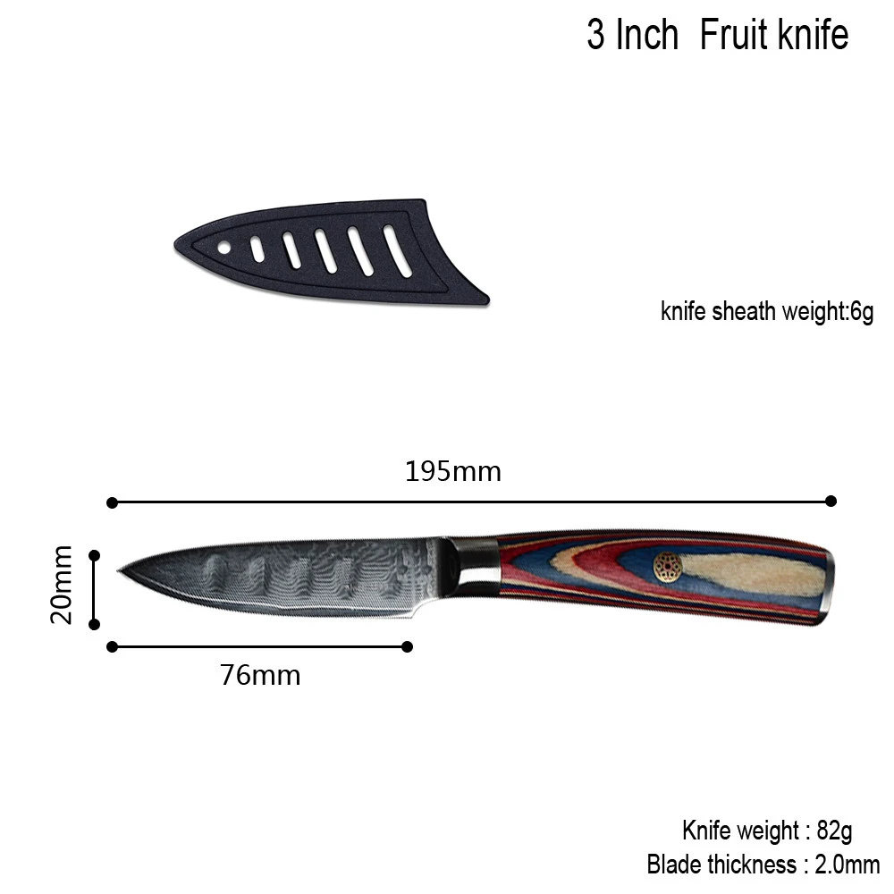 3 Inch Paring Дамасские Ножи, японский кухонный нож Pakka, нож с деревянной ручкой, 67 слоев VG10, Дамасские Стальные Кухонные ножи, ультра острые - Цвет: 3 Inch Paring